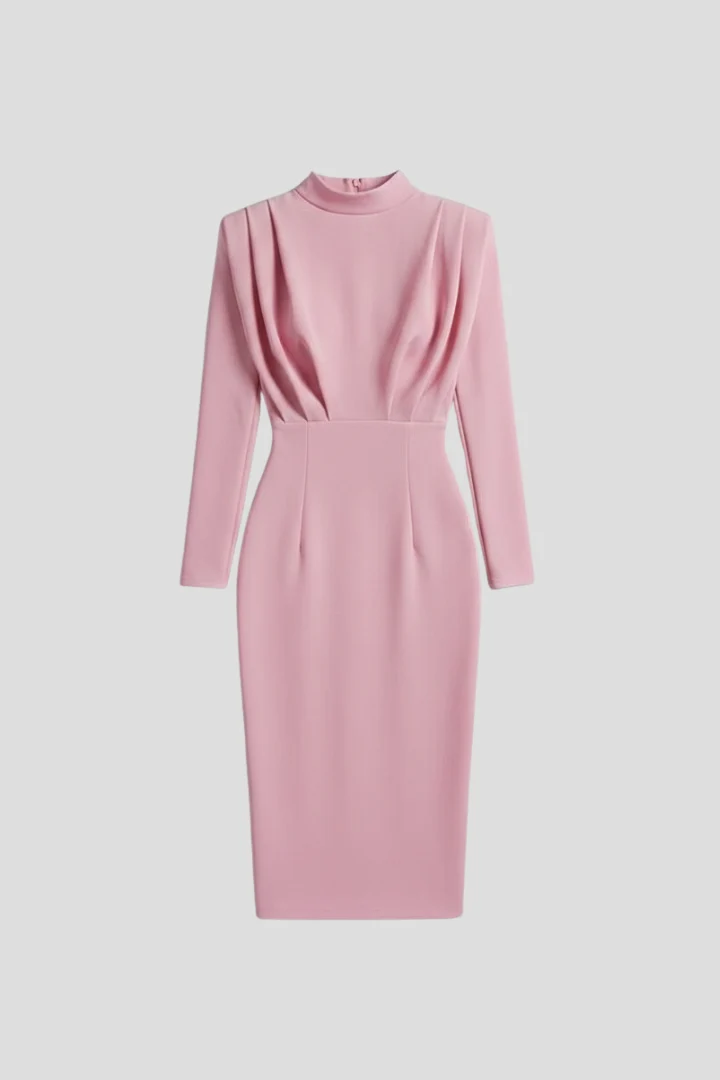 Damenkleid mit hohem Ausschnitt und langen ?rmeln