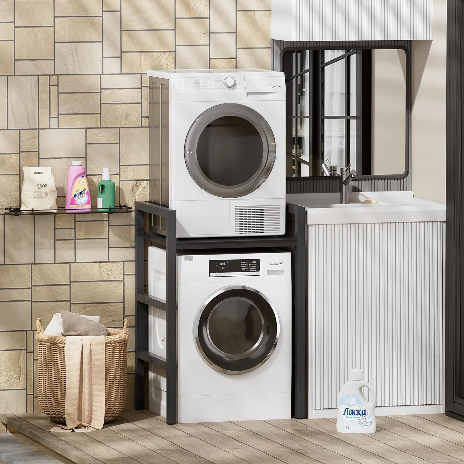 MSFE Regal ��ber Waschmaschine,H?henverstellbarer W?schetrocknerst?nder,Lagerregal ��ber der Waschmaschine, Tragf?higkeit 350 kg,f��r Waschmaschine und Trockner,73 * 64 * 110cm,Patentiertes Produkt