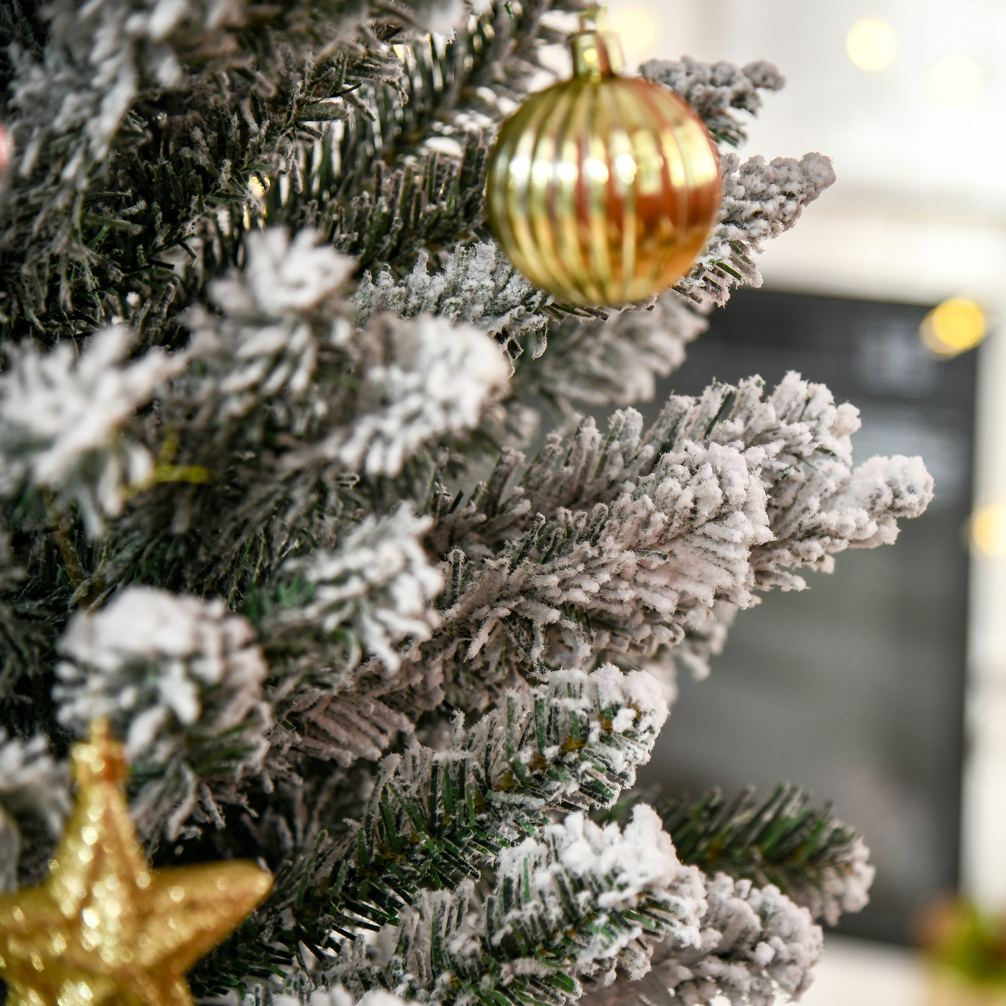 Kunstmatige Kerstboom, 210 cm, Besneeuwde PVC-Takken, Opvouwbaar, Metalen Standaard, Groen/Wit