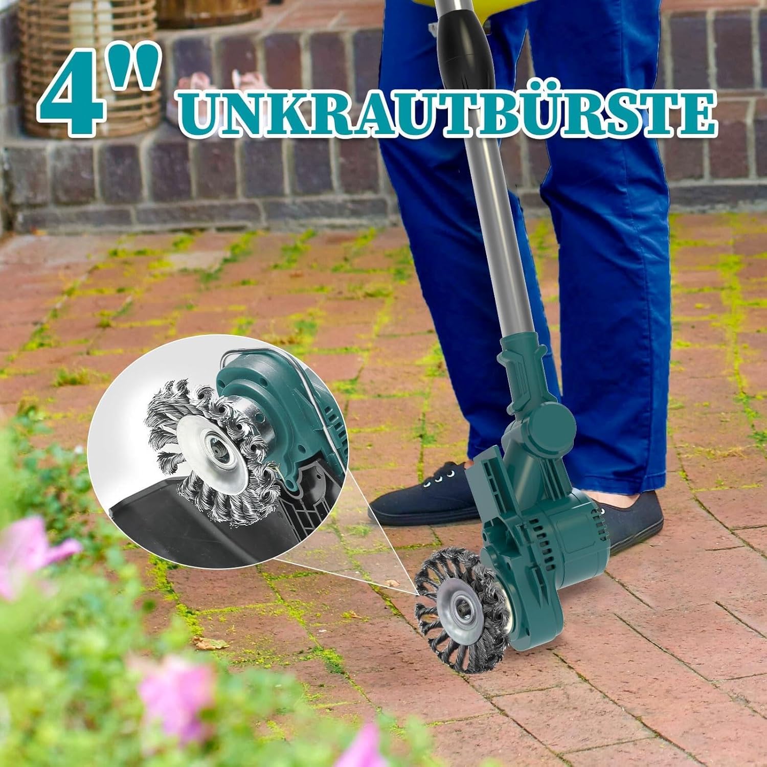 Hengriacly Rasentrimmer mit Akku 21V, Akku Rasentrimmer für Makita Akku, Rasentrimmer mit Unkrautbürste, Freischneider akku, Motorsense Akku- Inkl. 2X4.0Ah Akku & Ladegerät, 750W Bürstenloser Motor