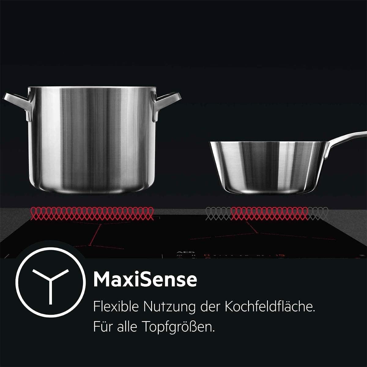 AEG Induktionskochfeld autark 80cm mit Dunstabzug / Made in Germany / 4 Flex-Kochzonen mit Bridge (Kombination 2er Zonen) / Auto-Funktion des Dunstabzugs / Aktivkohlefilter / COLI84COXB