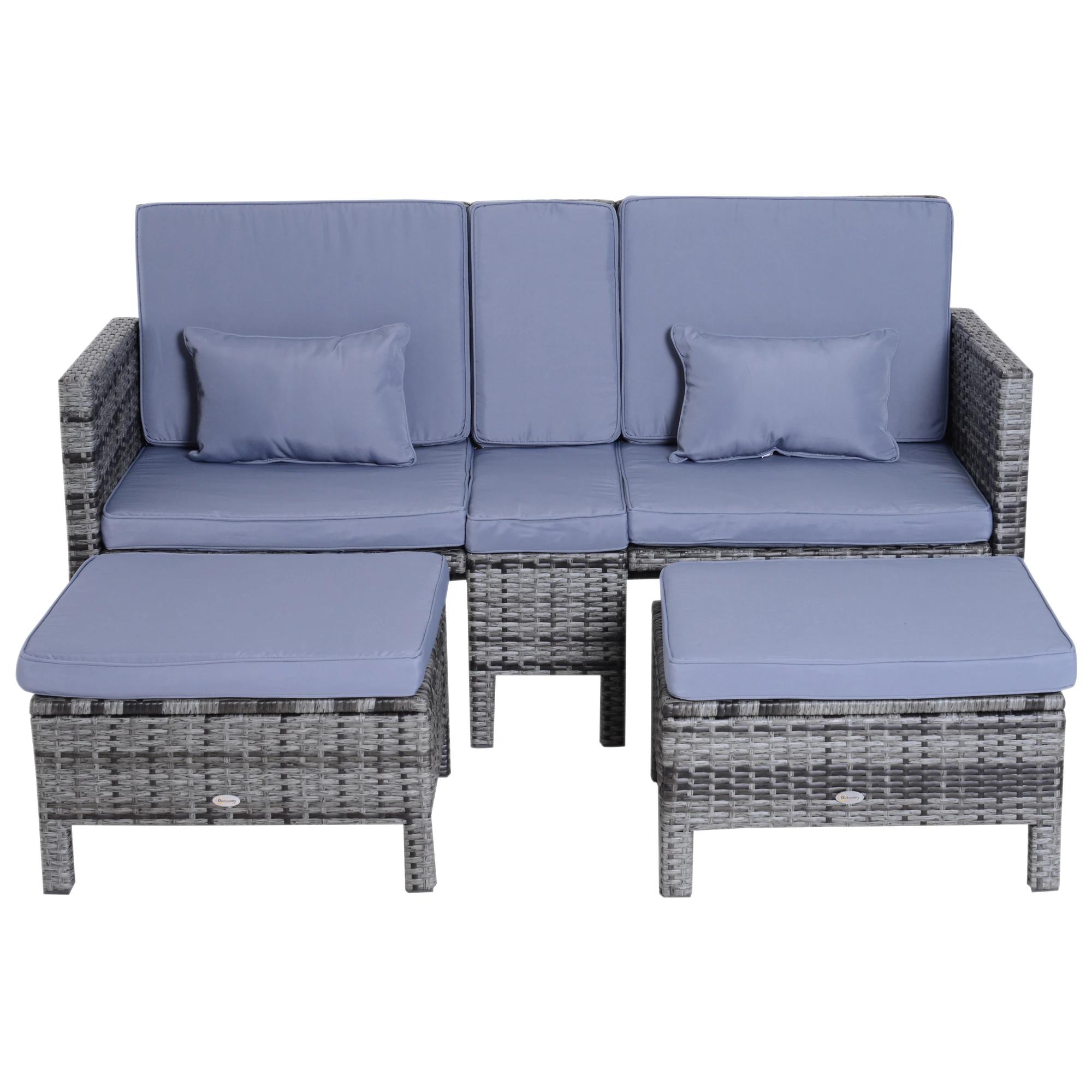 Tuinbankset lounge 3-delig Tuinset tuinmeubelen met sofa krukje kussens