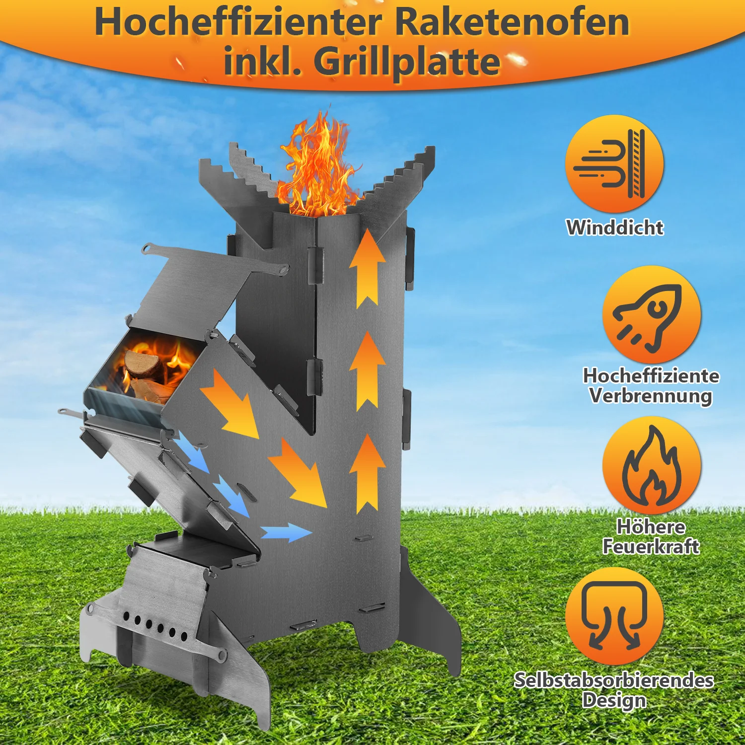 Sonnewelt Raketenofen  Fire Gusseisen Stove Grillplatte
