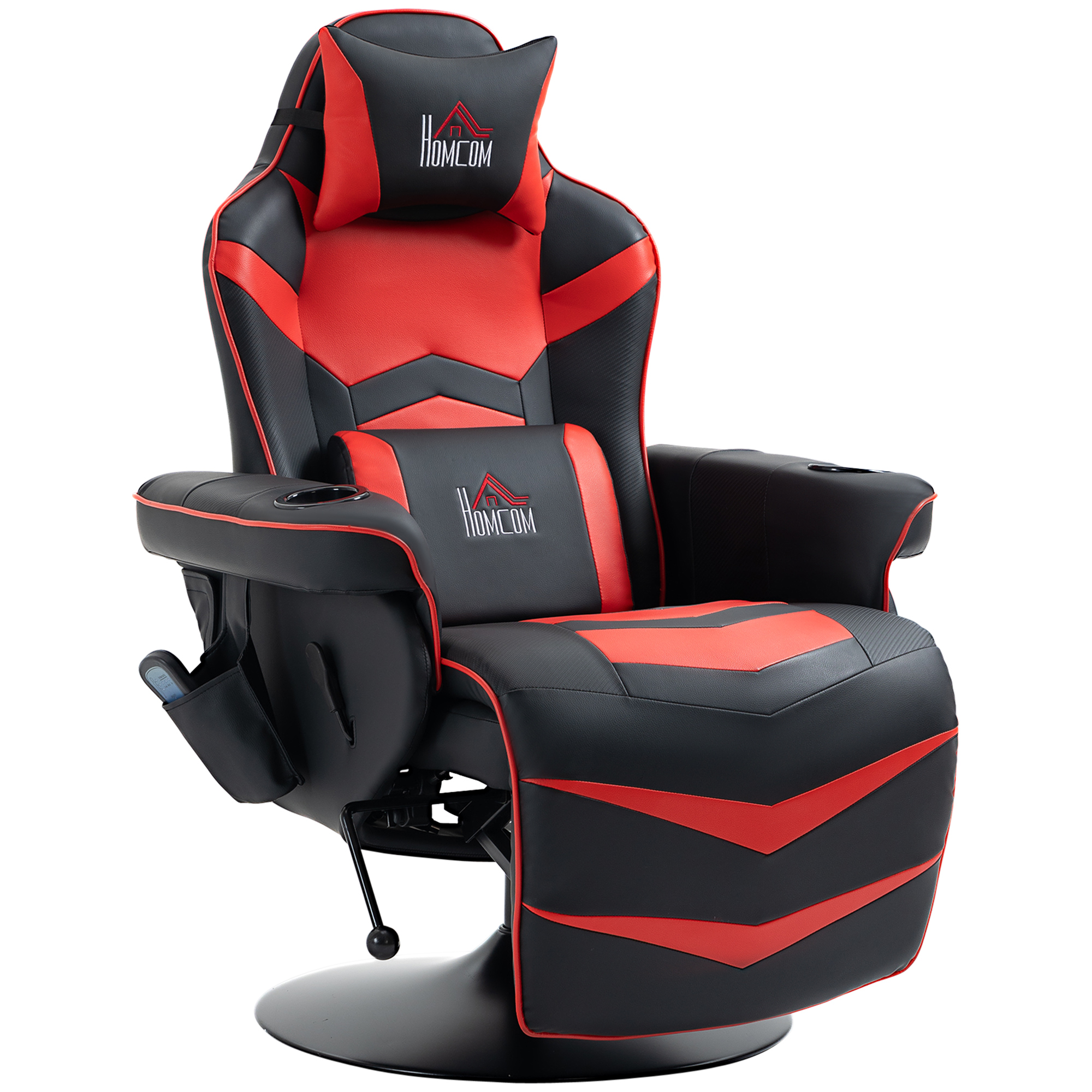Gaming-stoel met massagefunctie, inclusief voetensteun, ligfunctie, rood + zwart.
