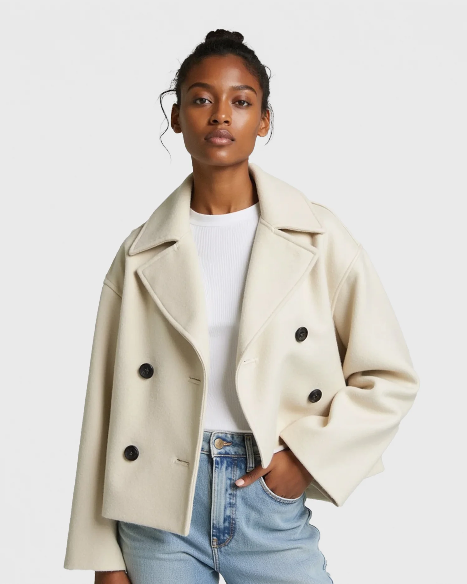 Strukturierte Kurzjacke f��r Damen mit Doppelknopfleiste
