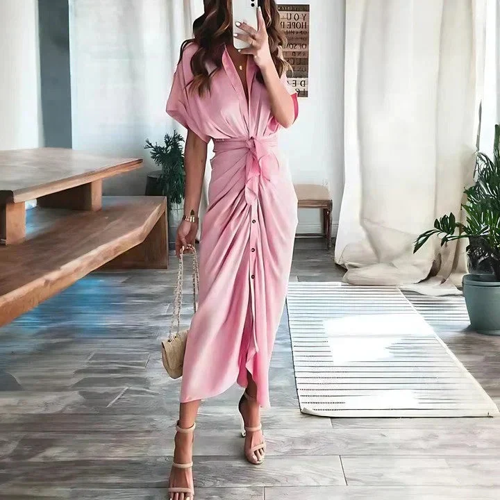 Midi-Kleid mit V-Ausschnitt und Kragen f��r Hochzeitsg?ste