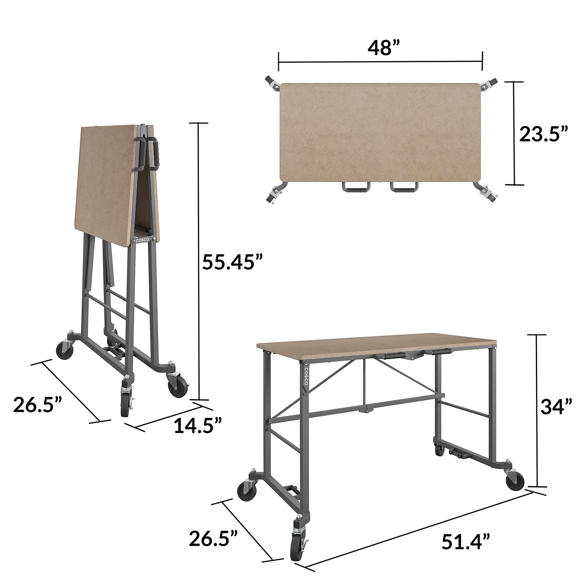 Draagbaar, opvouwbaar bureau Smartfold met MDF werkblad
