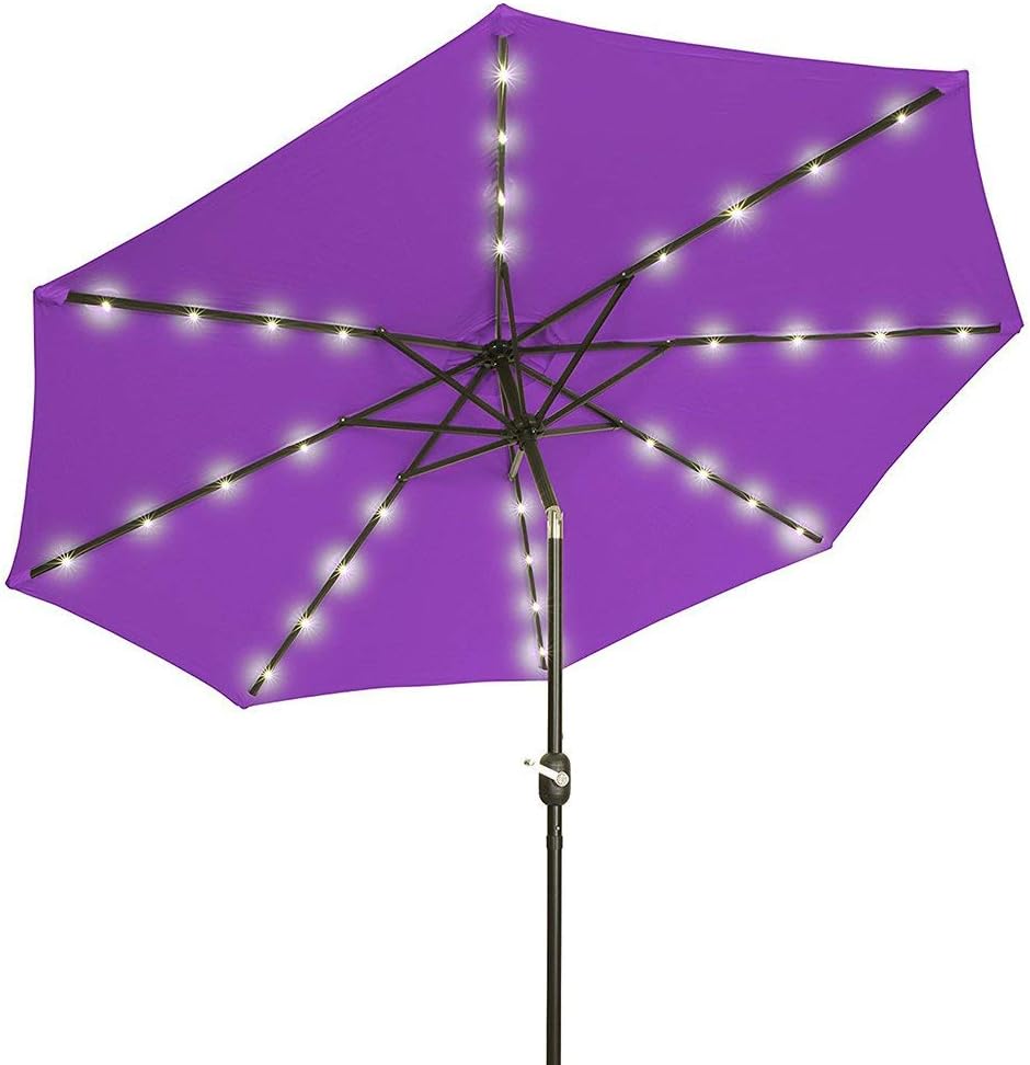 Sonnenschirme, 2,5 M, Kurbel-Solarlicht, Regenschirm, Markt, Terrasse, Outdoor, Led-Schirme, Selbstaufladender Led-Gartenschirm (Lila)