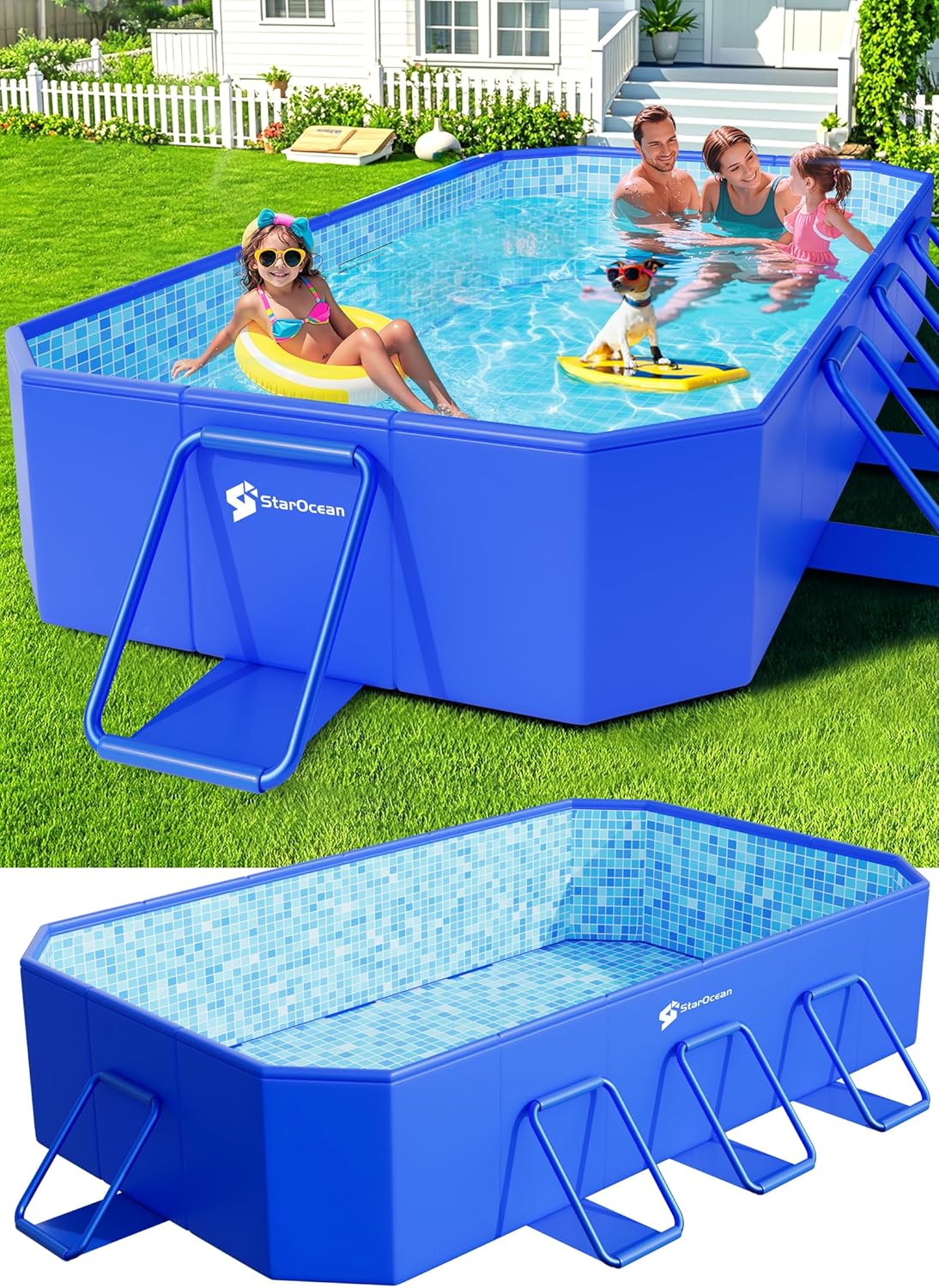 Foldable Pool. Large Non-Inflatable Swimming Pool for Kids.Adult Collapsible Pools Hard Plastic Shell. Oversized Thickened.Portable Folding Kids Pools for Backyard-Mosaic Design-89x48x20