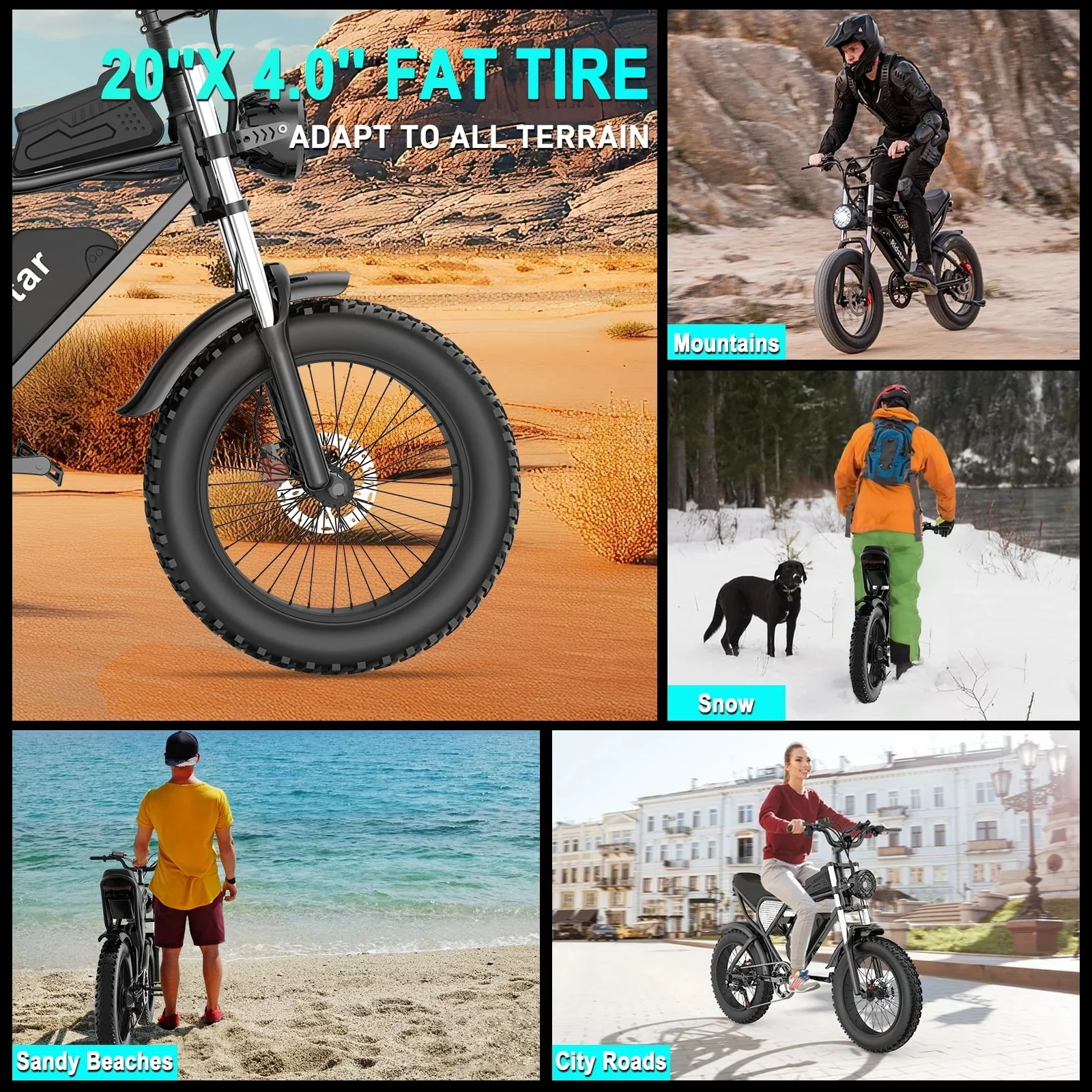 Ridstar electric bicycle for adults, 1200 W, 48 km/h mountain bike, 48 V 15.6 Ah battery, 20