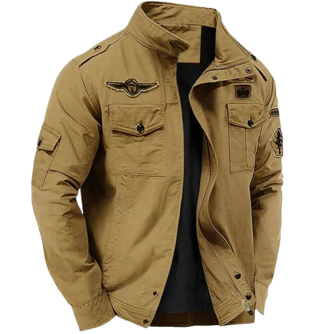 Herren Milit?rjacke aus Baumwolle - Strukturierte Cargo Jacke mit Stehkragen und Rei?verschluss - Robuste ��bergangsjacke