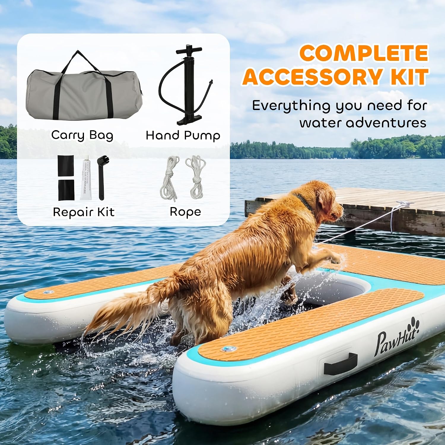 PawHut Aufblasbare Hunde Wasserrampe Hunderampe Pool 151x102 cm Tragbares Hundeboot mit Rutschfester Eva-Oberfläche Schwimmende Dock Leiter für große Hunde bis 100kg Schwimmleiter für Pool Boot Seen