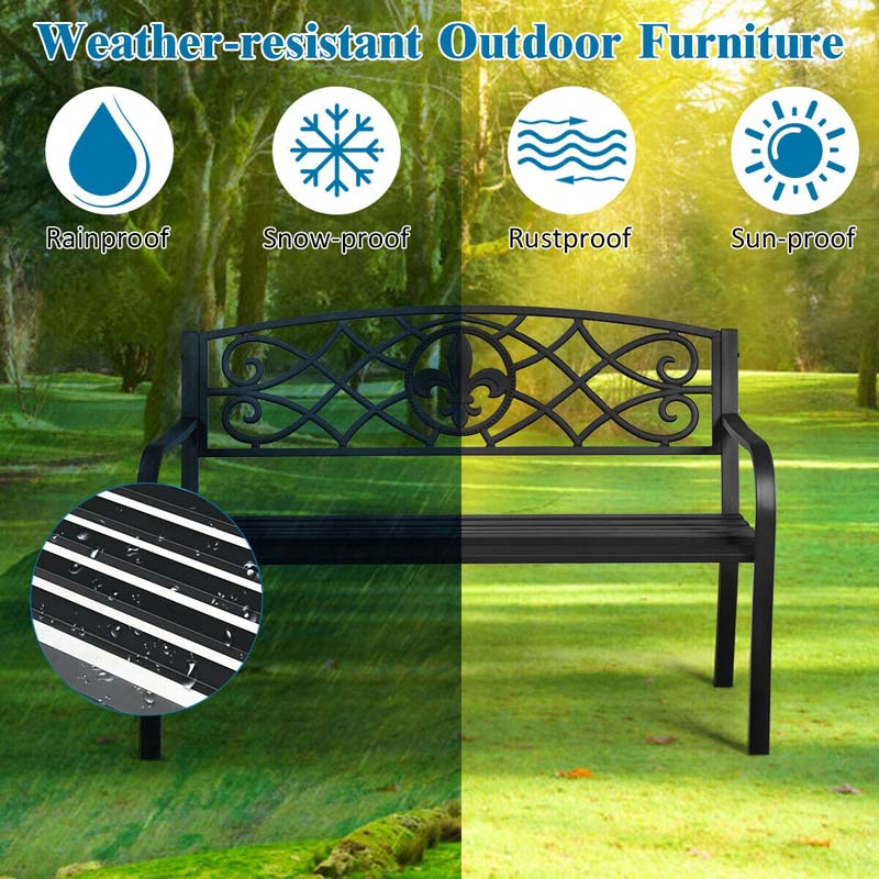 Eletriclife Patio Park Yard Outdoor Furniture Steel Bench