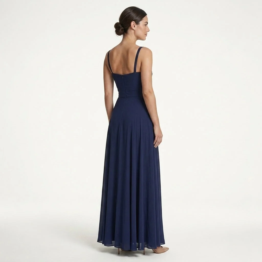 Damen Maxikleid mit Carr��-Ausschnitt und Raffung | Bodenlanges Abendkleid f��r Hochzeitsg?ste und festliche Anl?sse