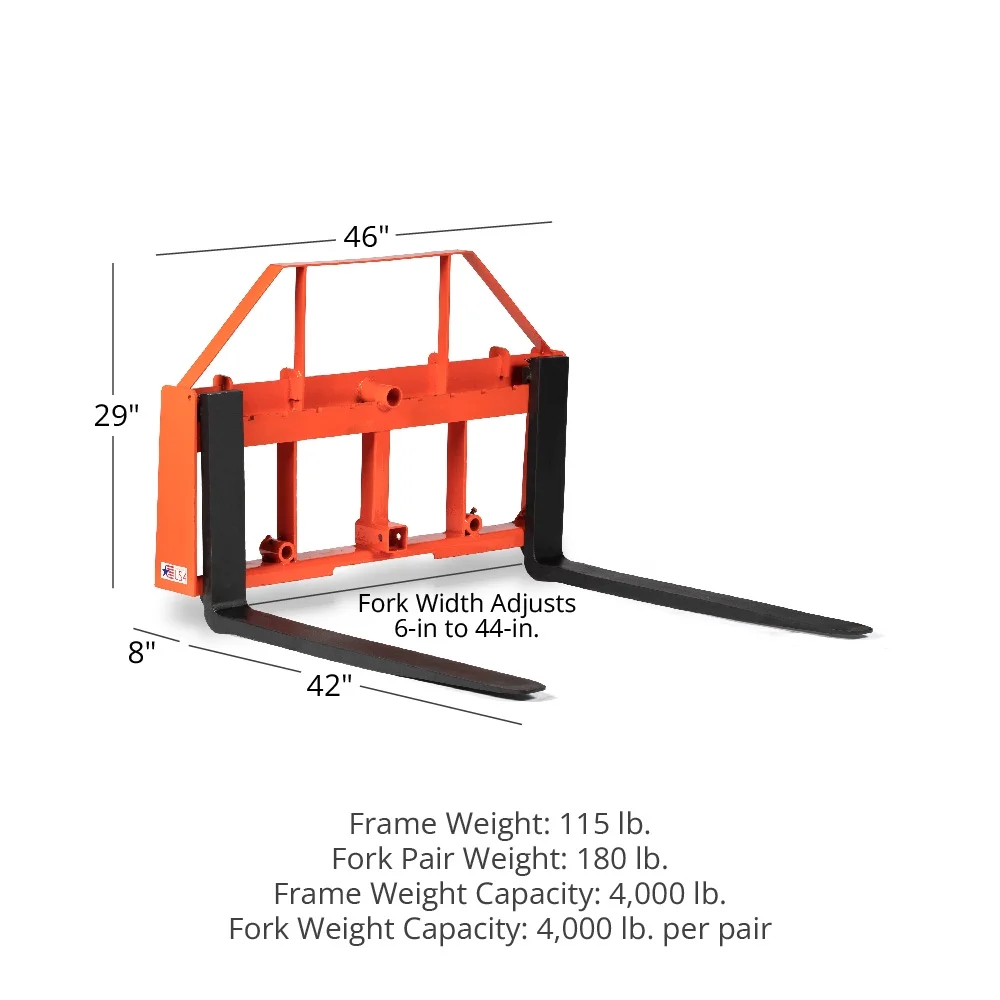 2025 Titan Attachments Palletvorkenframe UA Gemaakt in de VS, Oranje Kleur, 48�� Vorken, Capaciteit van 4.000 LB