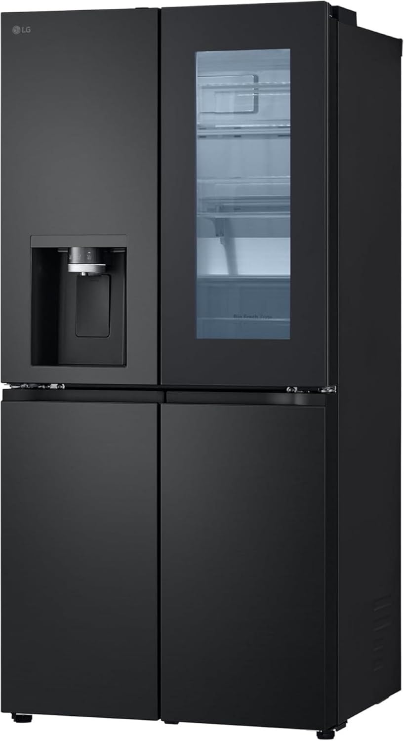 LG GMG861EPAE InstaView SLIM Multi-Door, Klasse E, 508 L, Kühlschrank mit Gefrierfach, Eis-, Crushed Ice- Wasserspender mit UVnano, Total NoFrost, Smart Inverter Kompressor, Wi-Fi, Farbe Matte Black