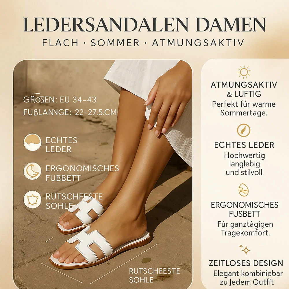 Flache, atmungsaktive Ledersandalen f��r Damen