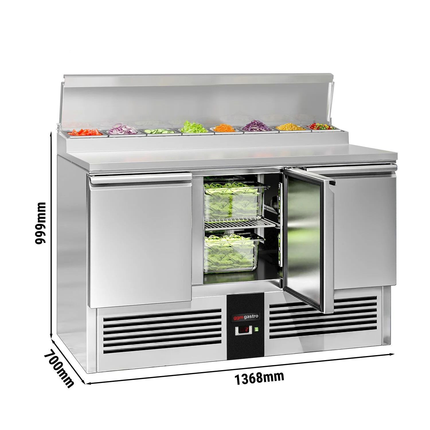 Saladette PREMIUM - 1368x700 mm - 3 dører - med lokk - for 8x GN 1/6 beholdere