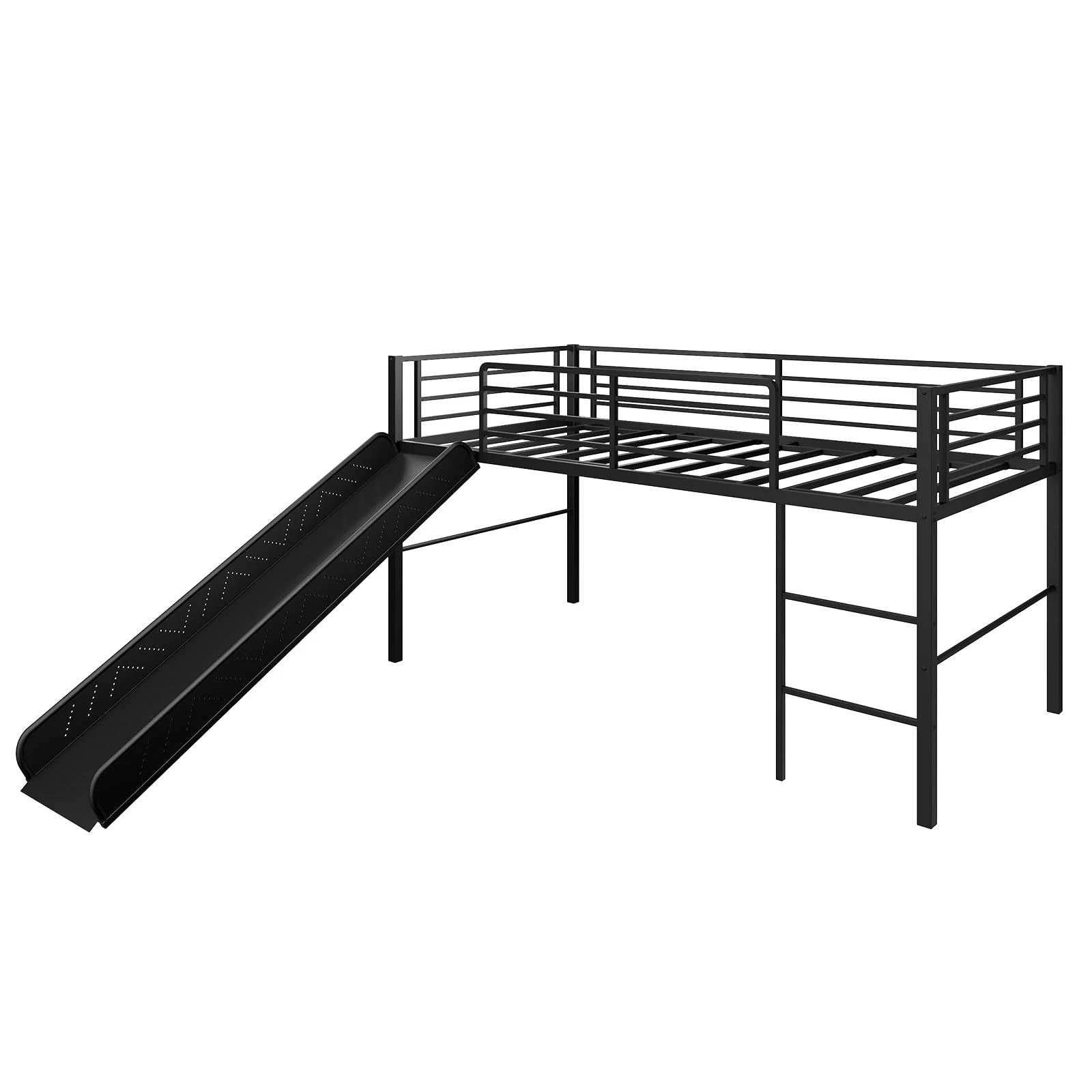 Giantex Metal Loft Bed with Slide, Heavy-Duty Steel Slats Support Loft Bed with Integrated Ladder & Full-Length Guardrails