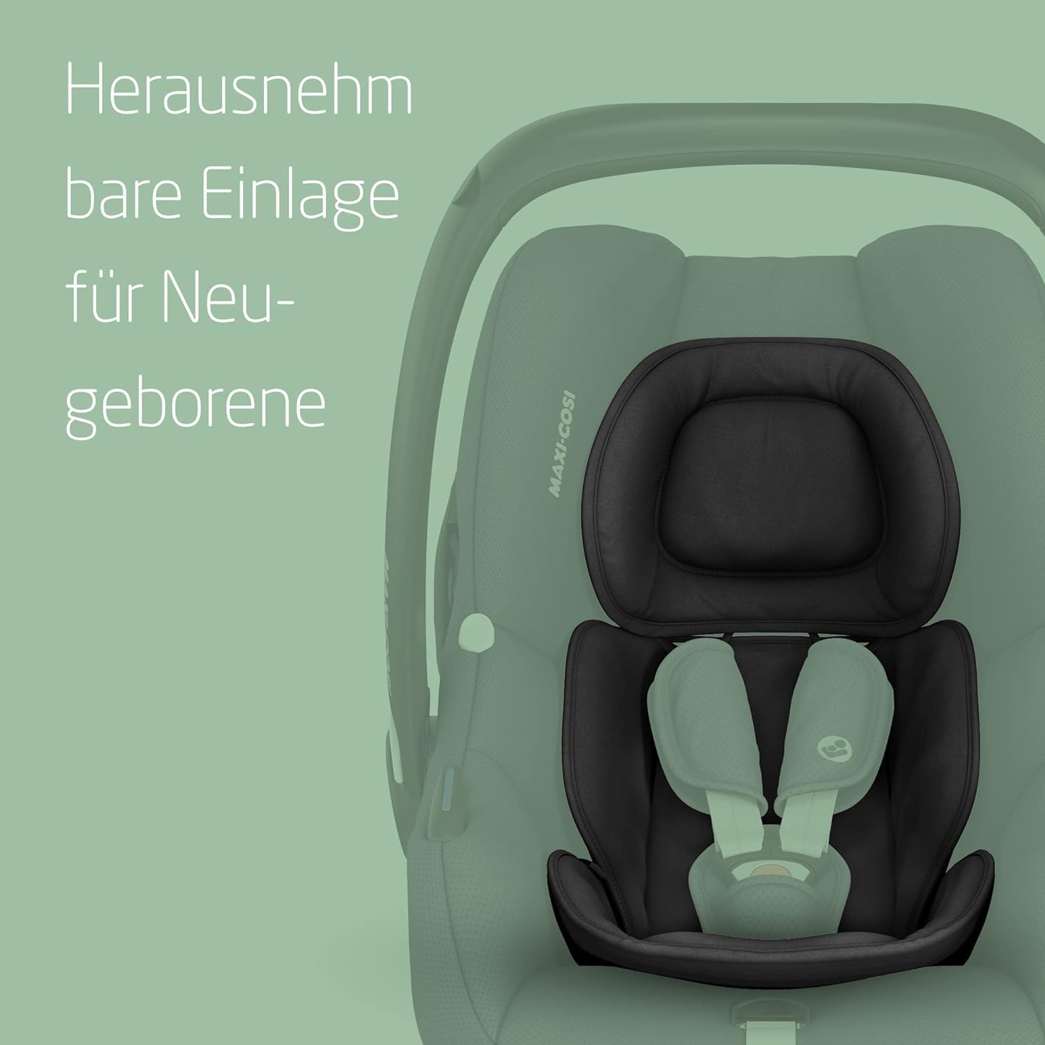 Maxi-Cosi CabrioFix i-Size, Babyschale, 0–12 Monate, max. 12 kg, leichter i-Size Kindersitz (3,2 kg), Sonnenverdeck, gepolsterter Sitz, für viele Maxi-Cosi Kinderwagen, Essential Green