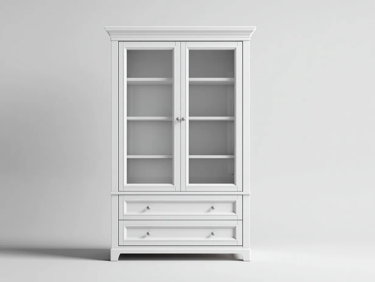 Vitrine-Holzwerkstoff-Glas-96 x 40 x 188 cm-Weiß-Klassischer Stil
