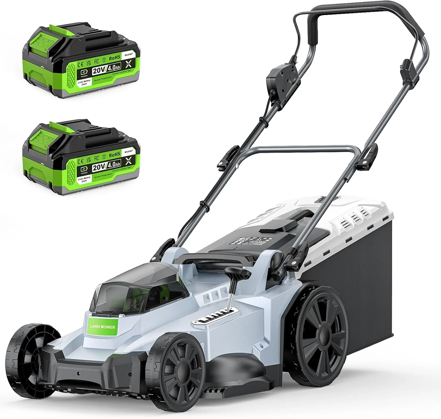 40V Cordless Lawn Mower, Electric Battery Powered 4.0Ah Walk Behind Lawnmower