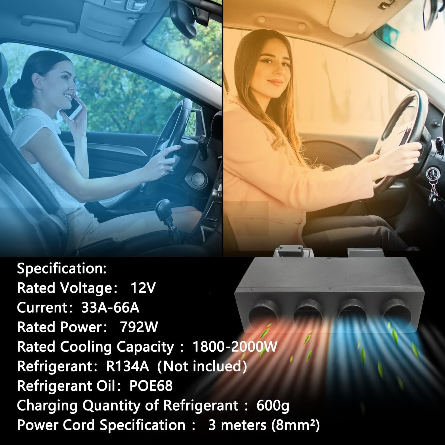 12V 10000BTU Unter der Armaturenbrett-Klimaanlage mit Kühl- und Heizfunktionen, Energieeffizient und Universell Passend,Schnelle Abkühlung für Classic Car RV Van LKW Autos