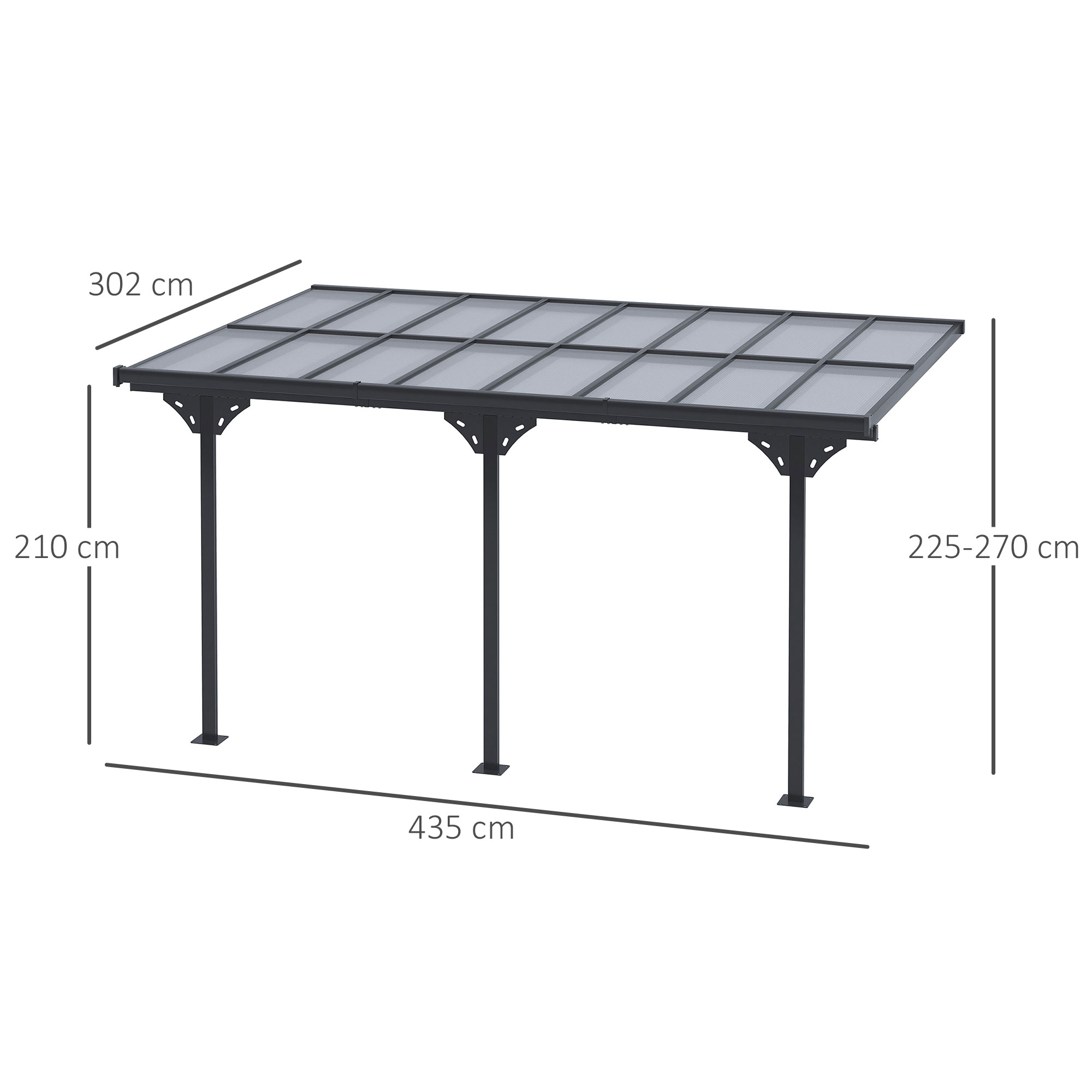 Outsunny terrasoverkapping in hoogte verstelbaar aluminium grijs 4 x 3 m