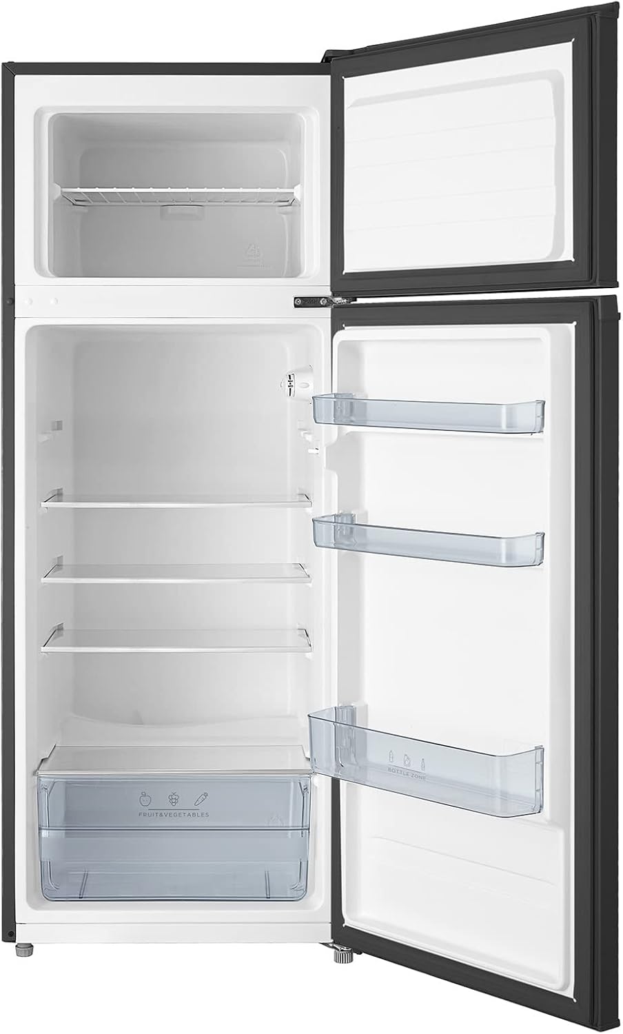 Comfee RCT284DK2 Kühl-/Gefrierkombination/Gefrierteil oben / 176 kWh/Jahr / 143cm Höhe/LED Licht/Reversibles Türscharnier/Sicherheitsglas, Schwarz