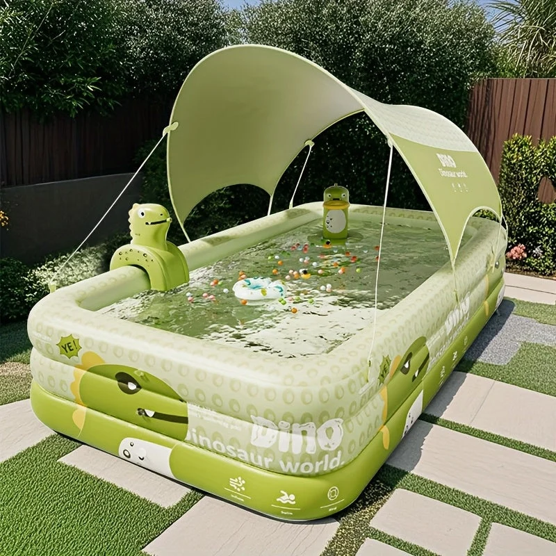 Aufblasbares Kinderplanschbecken mit Sonnendach und Dinosaurier Sprüher – UV-Schutz Pool für Kinder und Kleinkinder im Garten
