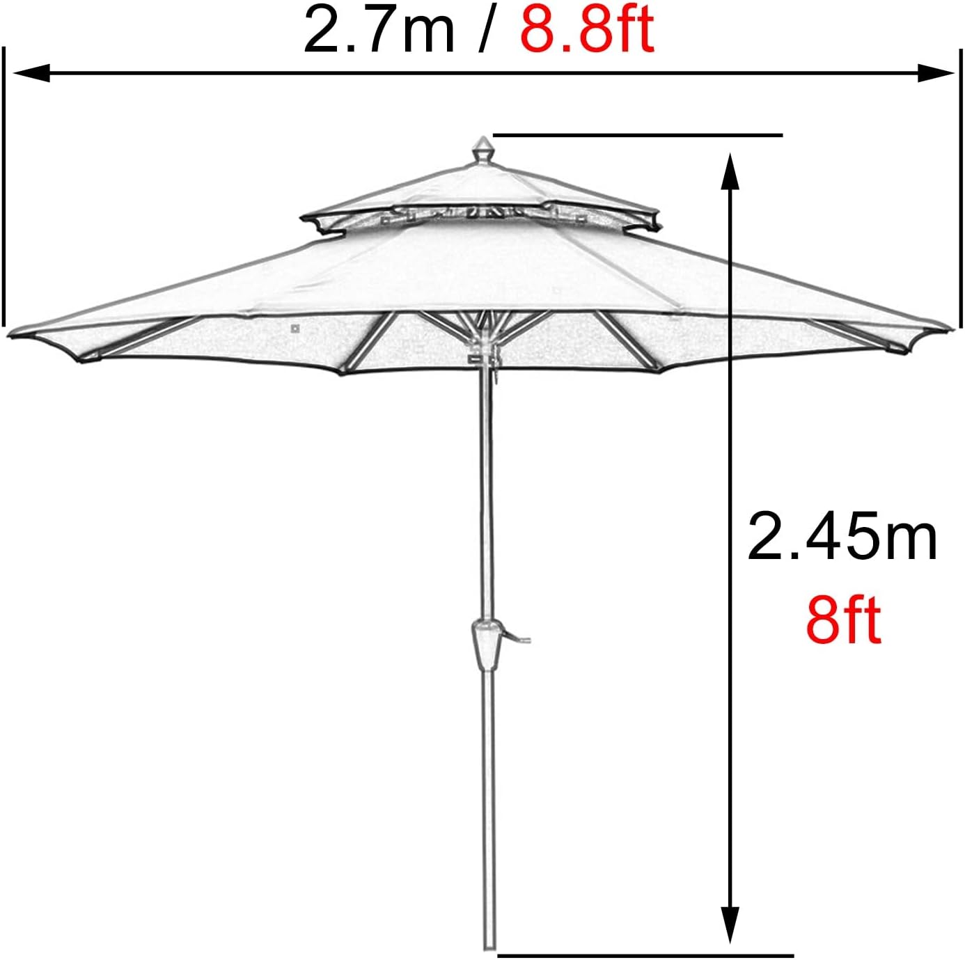 Garten Parasols Parasol Garden Outdoor Strand mit Kurbel & Nachahmung Holz Eisenstange, freistehende Sonne -Baldachin -Regenschirm für Garten, Balkon, Terrasse, Deck im Freien Parasole