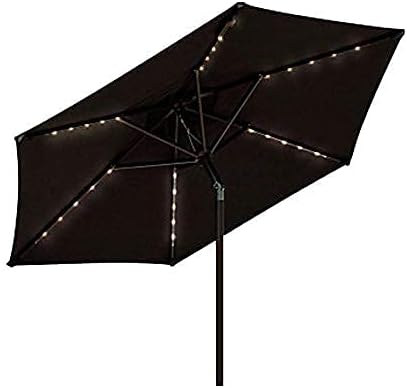 Garten-Sonnenschirm, runder Sonnenschirm mit gebogenem Schirmmast, LED-Hof-Sonnenschirm ohne Sockel, Solar-Lichtschirm, tragbarer Markt-Esstisch-Sonnenschirm für Strandgarten (braun 2,0 m)