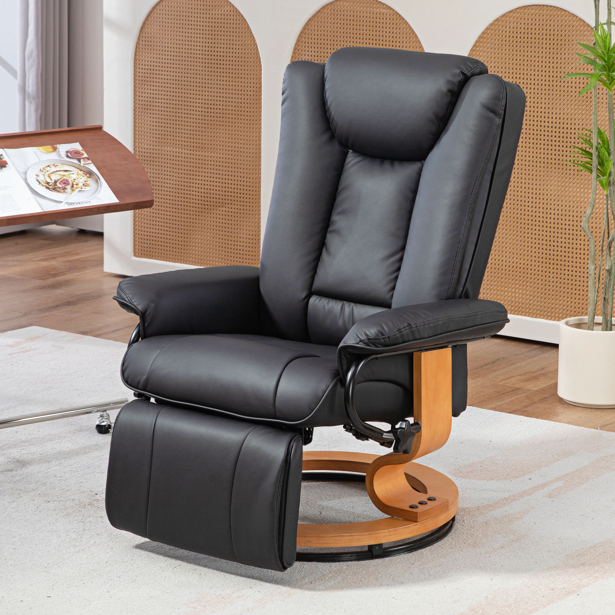 Relaxstoel met Ligfunctie, Draaibaar, tot 150 kg, Kunstlederbekleding, Stalen Frame, Zwart