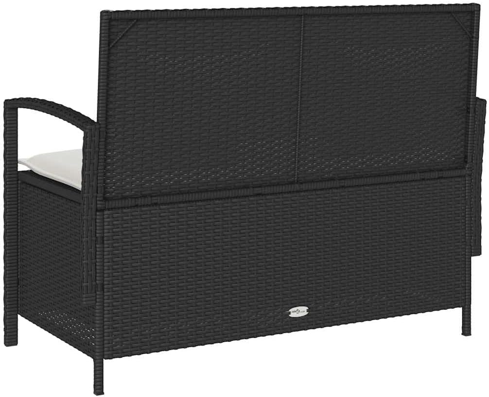 vidaXL Gartenbank mit Stauraum und Kissen Schwarz Poly Rattan, Gartenbank, Parkbank, Outdoor-Bank, Sitzbank, Terrassenbank, Außenbank, Gartenmöbel