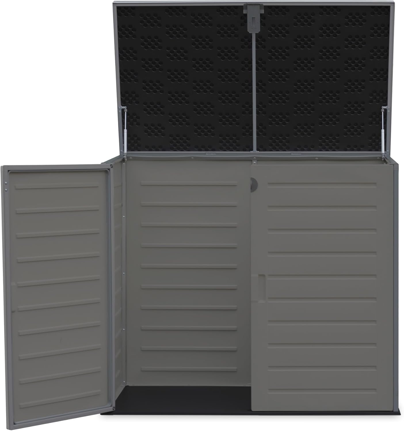 Wasabi - Mülltonnenbox aus Harz 1170L – 140x82x124cm – Inklusive Boden – Doppeltür und klappbarer Deckel – Metallrahmen – Polypropylen-Paneele – Riegelschloss – Gartenschuppen