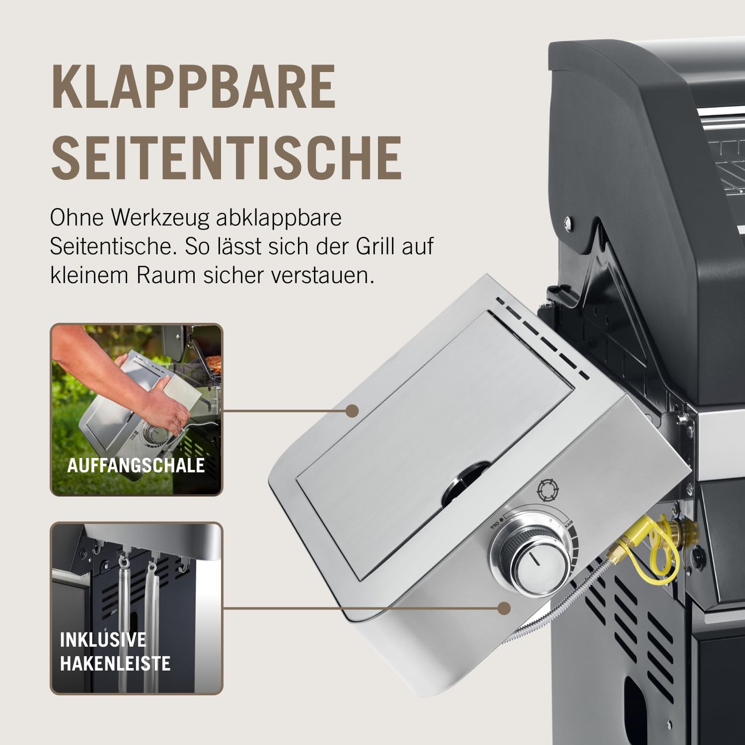 RÖSLE Elektrogrill BBQ-Portable Videro E2-P, tragbarer Tischgrill mit 2 Brennern, Warmhalterost und Deckel mit Glaseinsatz, pulverbeschichteter Stahl, schwarz/silbern