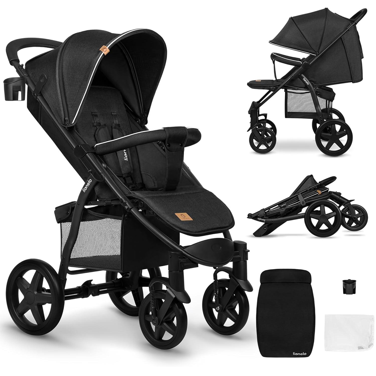 LIONELO Annet Plus Buggy bis 22 kg mit Liegefunktion, Kinderwagen klein zusammenklappbar mit Zubehör, Eva-Schaum-Räder, Moskitonetz, Fußdecke Getränkehalter, Korb