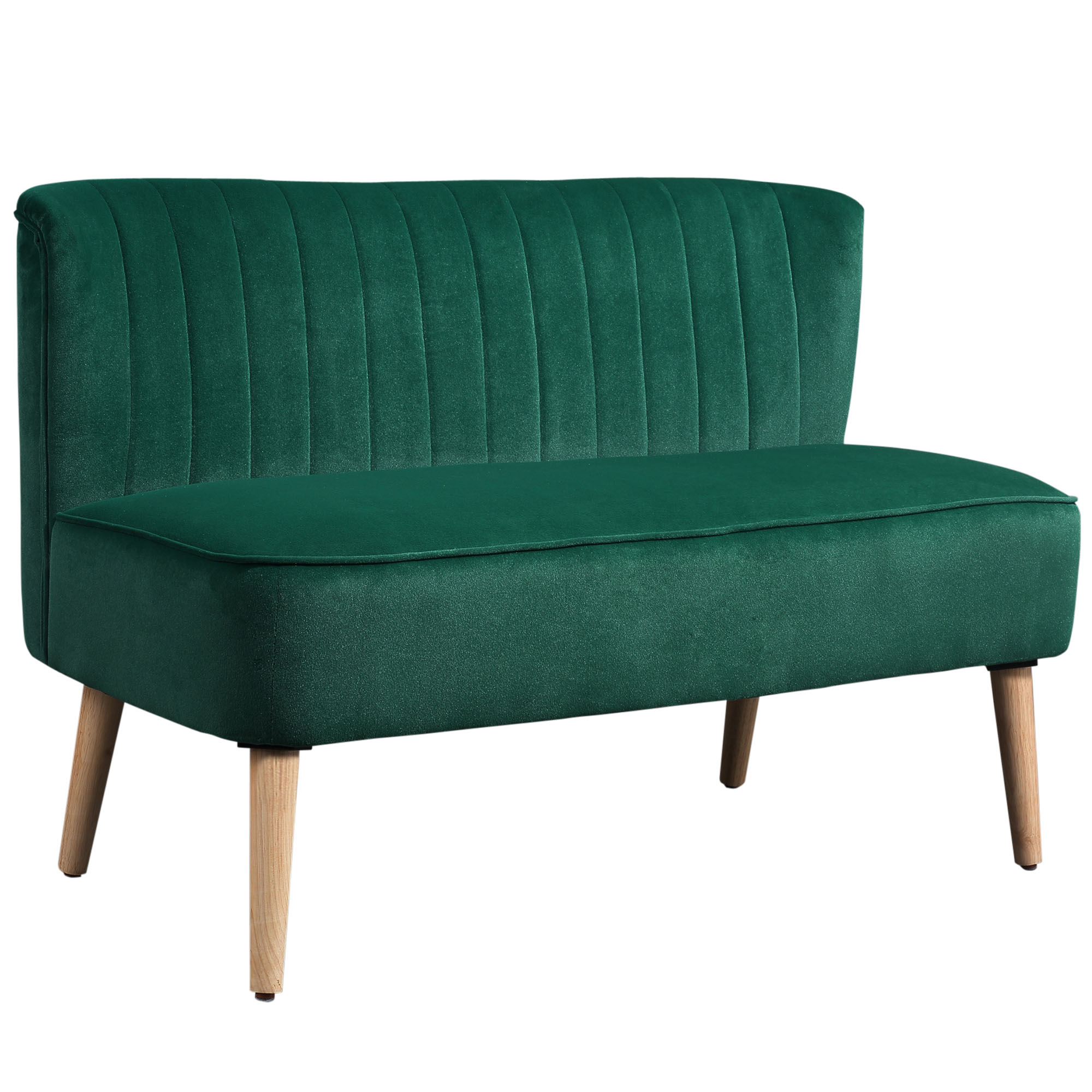Sofa Retrodesign 2-zitsbank, houten poten, 117 cm x 56,5 cm x 77 cm, Donkergroen