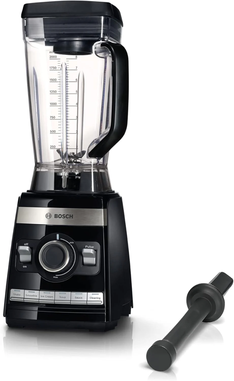 Bosch VitaBoost MMBH6P6BDE Blender, 6-bladig roestvrijstalen mes, 2,5l Tritan mengbeker, stamper, 6 automatische programma's, receptenboek, BPA-vrij, eenvoudige reiniging, 45.000 tpm, 1600 W, zwart