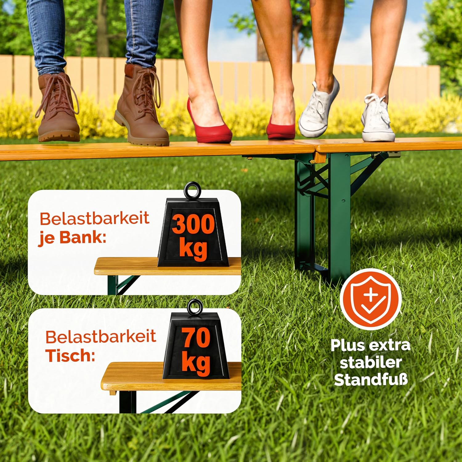 Casaria® Bierzeltgarnitur 220 cm Klappbar Stabil 3 Teilig 2X Bierbank 1x Breiter Tisch Holz Biertischgarnitur Festzeltgarnitur Biergarten Biergarnitur