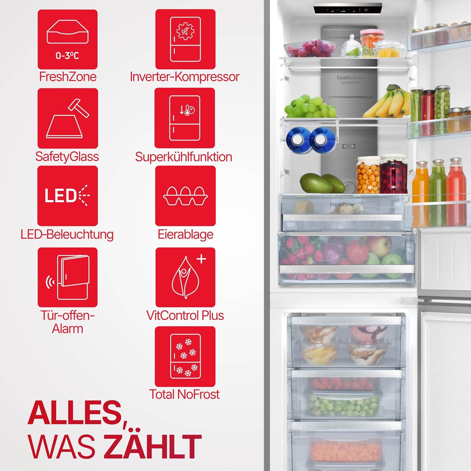 Amica Kühl Gefrierkombination freistehend Total NoFrost 170 x 54 x 59,1 cm 231 l Nutzinhalt VitControlPlus FreshZone elektronische Steuerung - Edelstahloptik
