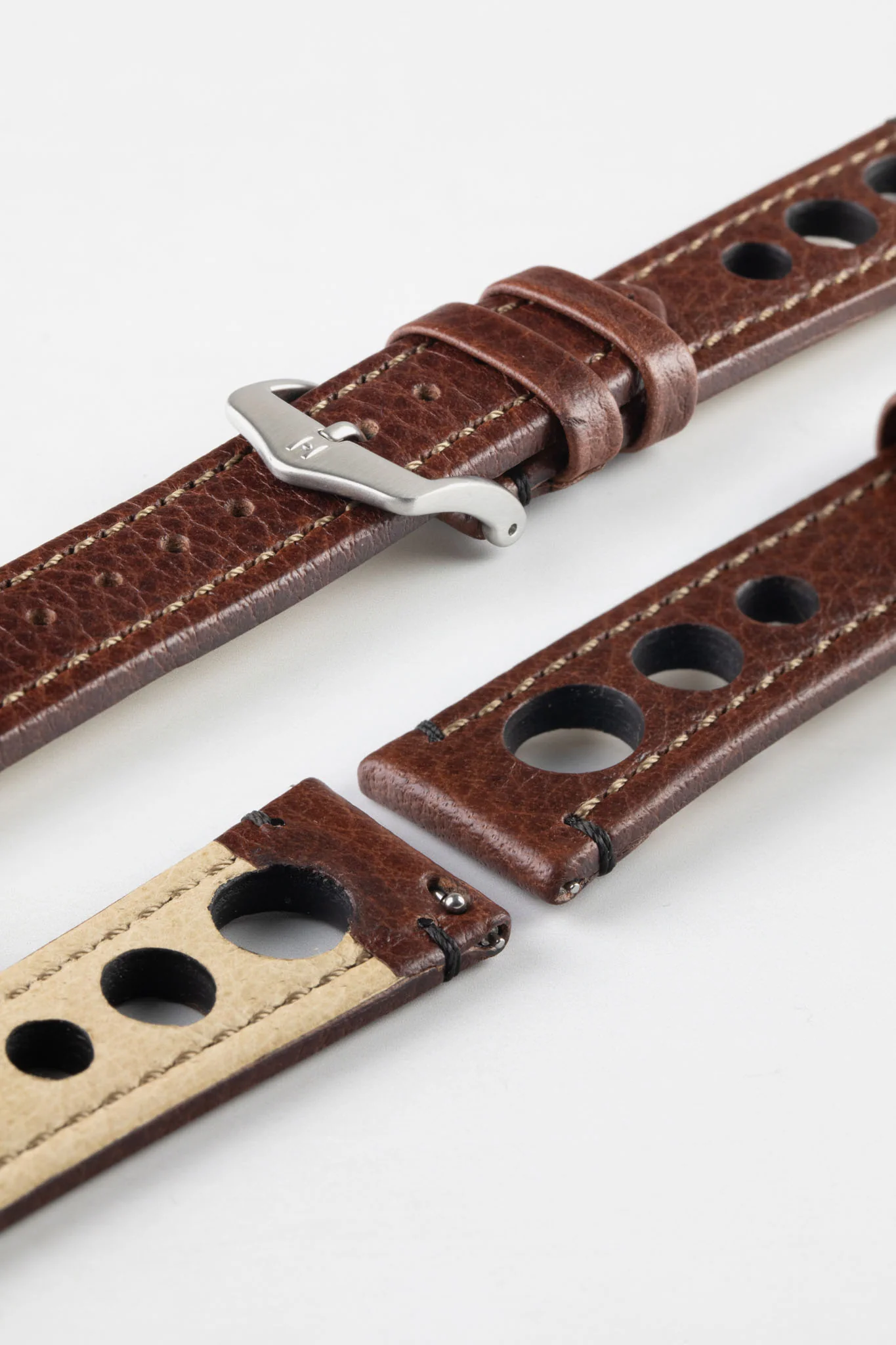 Hirsch RALLY Natural Leather Racing Watch Strap in BROWN