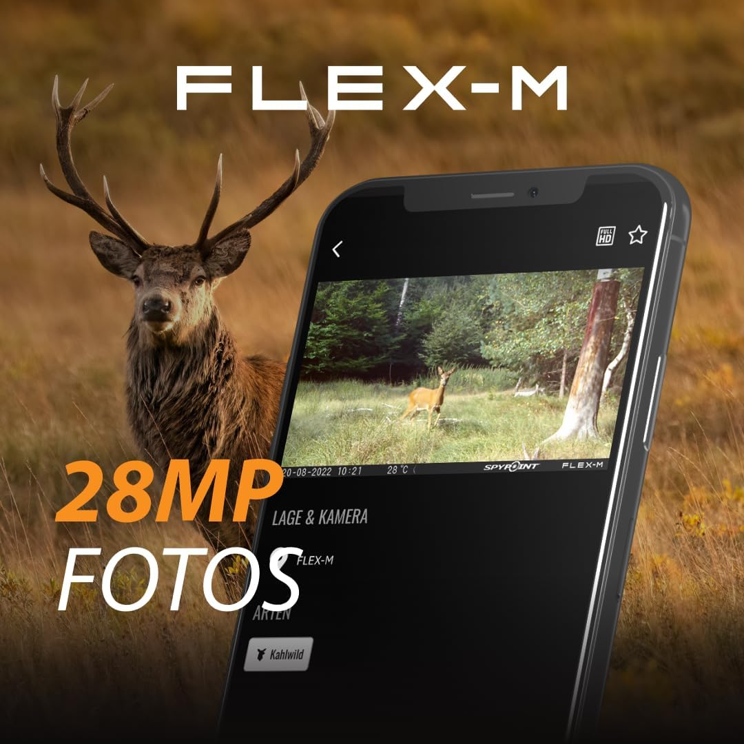 Spypoint Flex-M Twin-Pack - Wildkameras mit Foto- & Videoübertragung, 28 Megapixel, Wildtierkamera mit Nachtsicht, kostenlose App für Ihr Smartphone