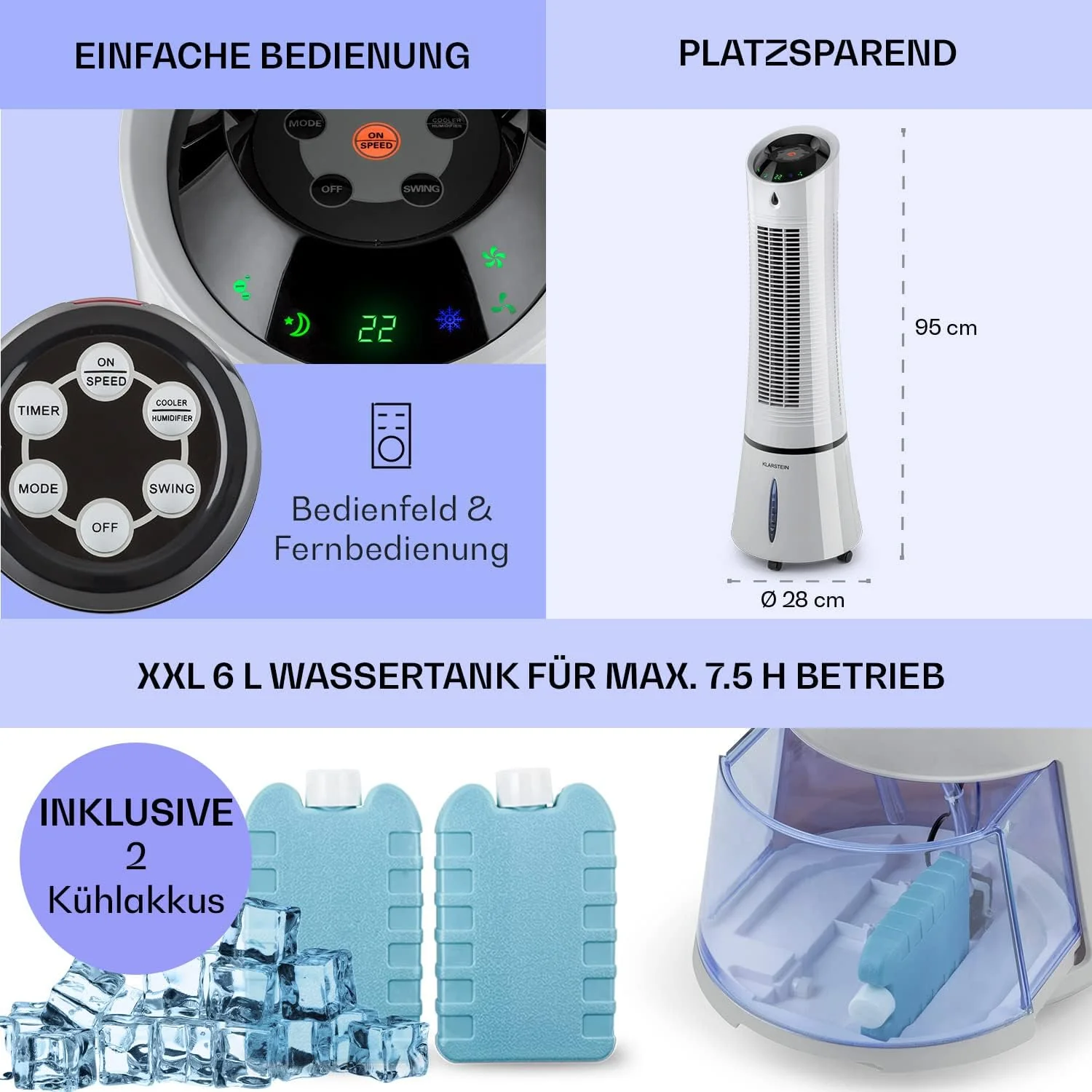 Klarstein 4-in-1: Slimme luchtkoeler, ventilator, luchtbevochtiger & ionisatie I 6 L watertank, oscillatie, 30 W, 210 m3/u, timer I Klimaatregelaar zonder afvoerslang, Mobiele airconditioner, Zwart-ros��goud