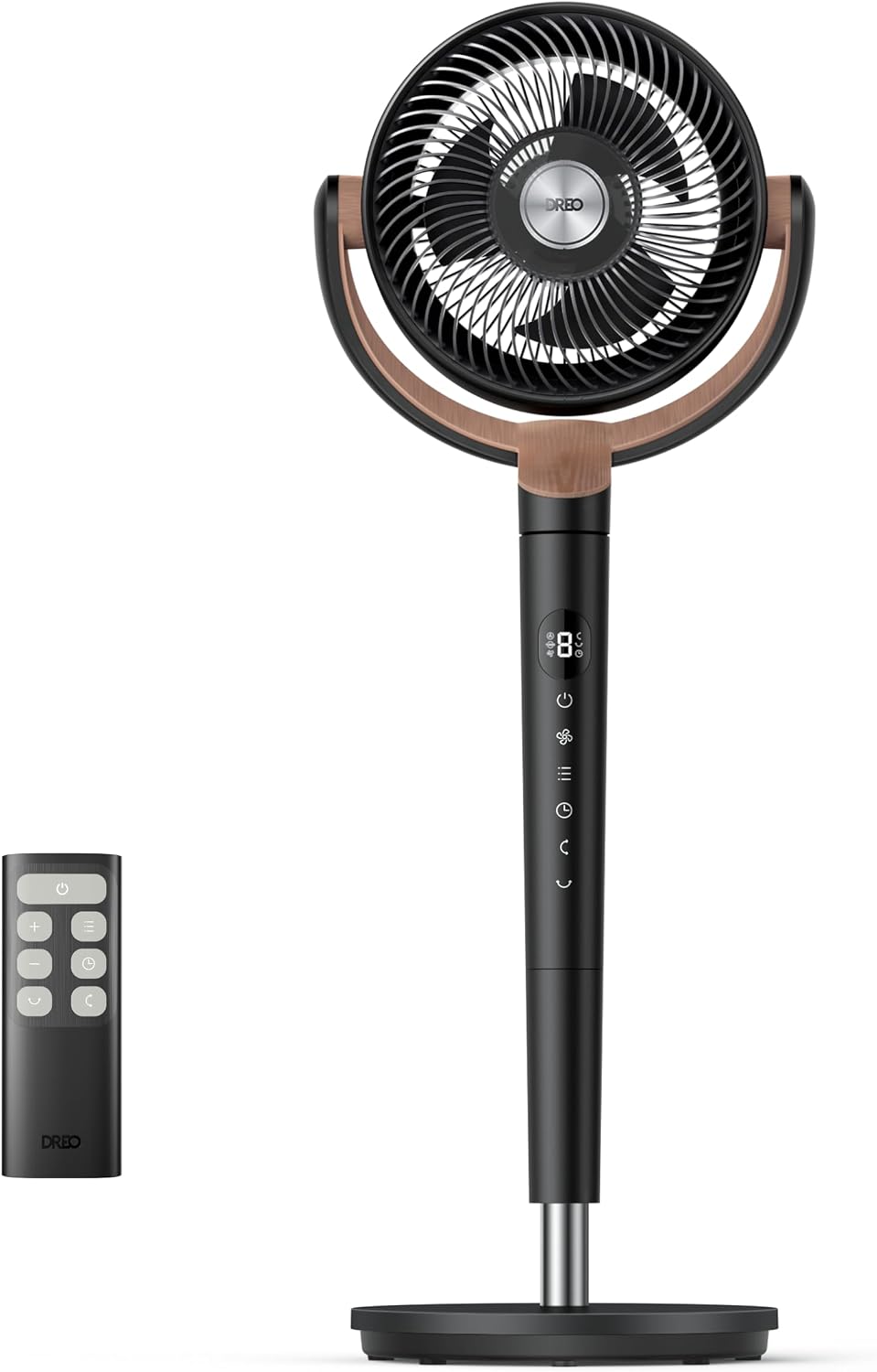 DREO ventilateur sur pied silencieux 20 dB avec oscillation omnidirectionnelle 120°+120°, portée du vent 26 m, débit d’air 1615 m³/h, circulateur Turbo, hauteur réglable 94–107 cm, 3 modes, 8 vitesses