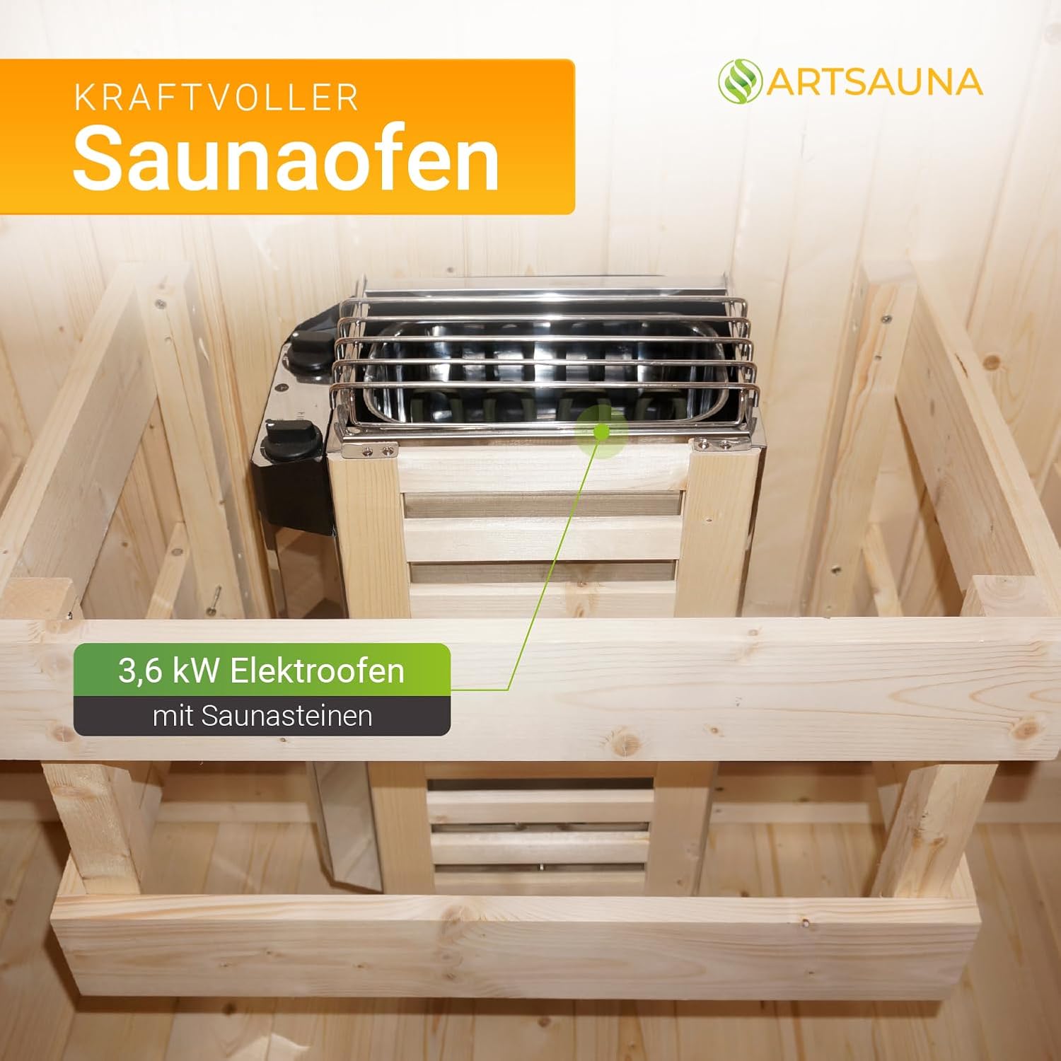 Artsauna Fasssauna Nolvik M, Outdoor-Sauna aus Fichtenholz, 3,6 kW Ofen, LED, Komplettset mit Sanduhr, Eimer & Thermometer, Winterfest, Cube Design