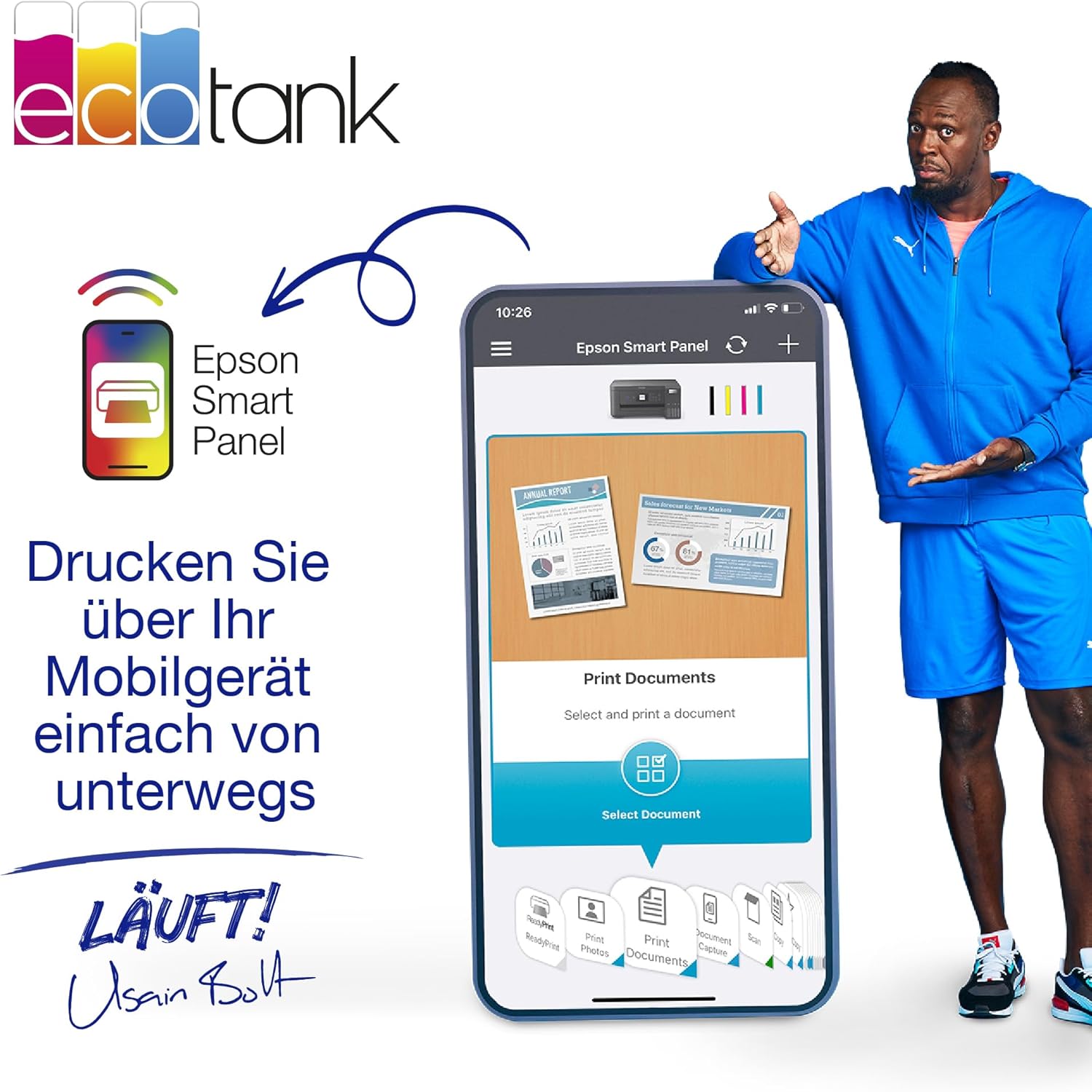 Epson EcoTank ET-2826 A4-Multifunktions-Wi-Fi-Tintentankdrucker, mit einem im Lieferumfang enthaltenen Vorrat an Tinten bis zu 3 Jahren