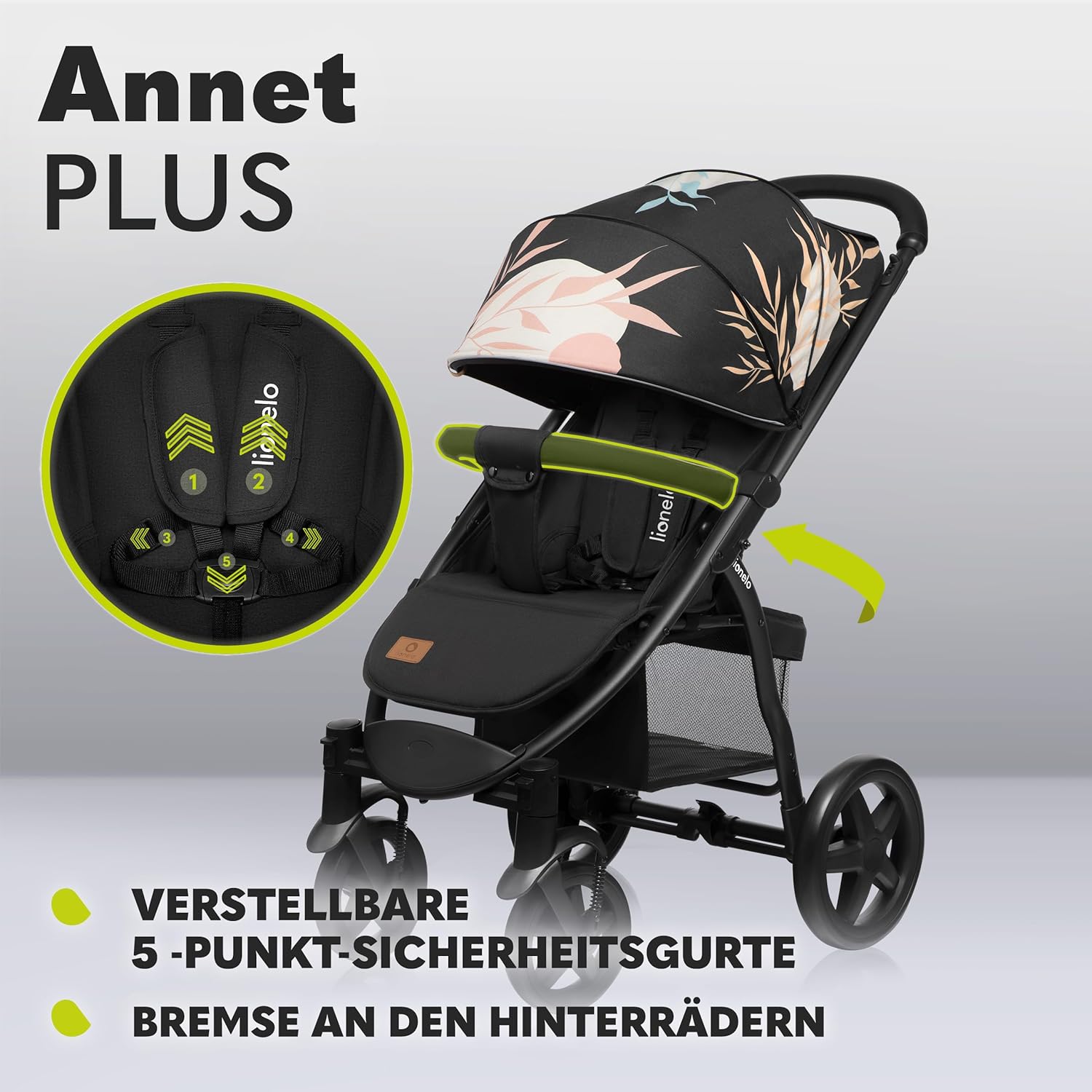 LIONELO Annet Plus Buggy bis 22 kg mit Liegefunktion, Kinderwagen klein zusammenklappbar mit Zubehör, Eva-Schaum-Räder, Moskitonetz, Fußdecke Getränkehalter, Korb