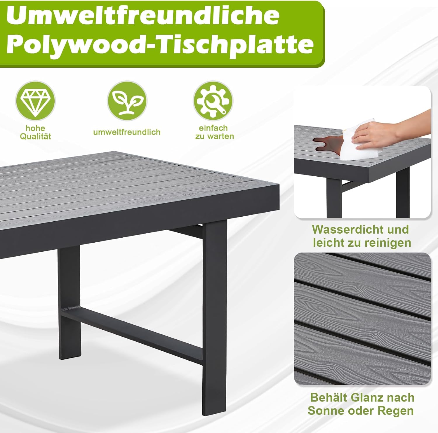 Atenza Aluminium Gartenlounge Set 6-8 Personen, Ecklounge Gartenmöbel-Set mit Ecksofa, Tisch und Sitzbank, Outdoor Lounge mit Sitz- und Rückenkissen für Garten, Terrasse, Balkon (Grau)