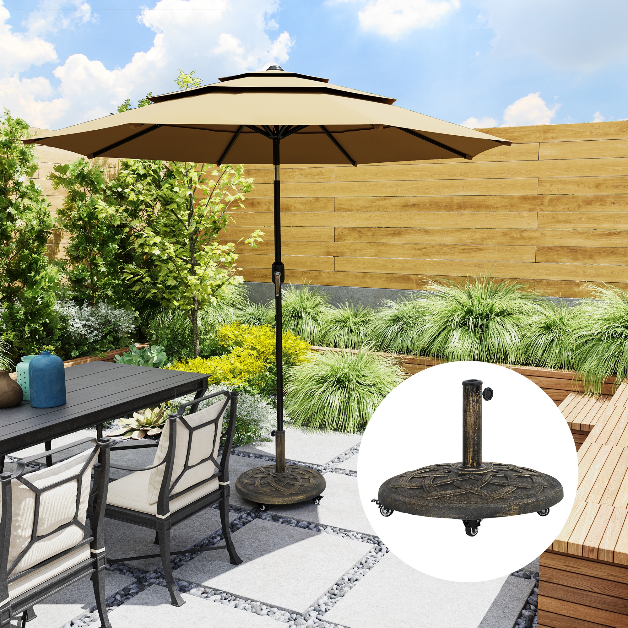 Outsunny Parasolvoet van Beton, Verrijdbare Parasolstandaard, Ronde Parasolhouder, Stand voor Parasol 34/38/48mm